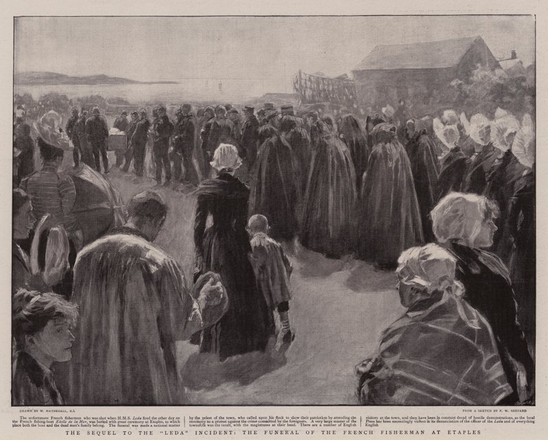 Uppföljaren till Leda-incidenten, den franska fiskarens begravning i Etaples av William Hatherell