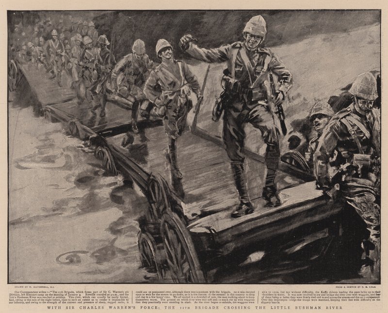 Med Sir Charles Warrens styrka korsar den 11:e brigaden Little Bushman River av William Hatherell