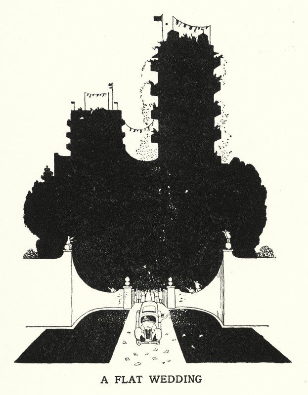 Ett platt bröllop (litho) av William Heath Robinson