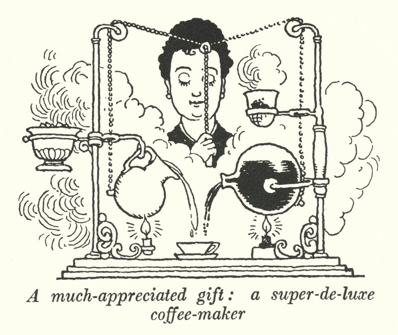 En mycket uppskattad present, en super-de-luxe kaffebryggare (litho) av William Heath Robinson