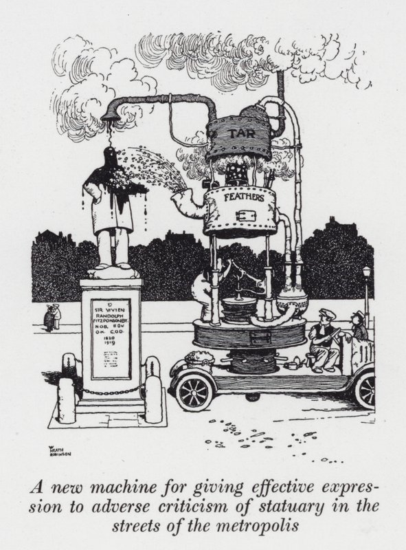 En ny maskin för att ge ett effektivt uttryck för negativ kritik av statyer på gatorna i metropolen (litho) av William Heath Robinson