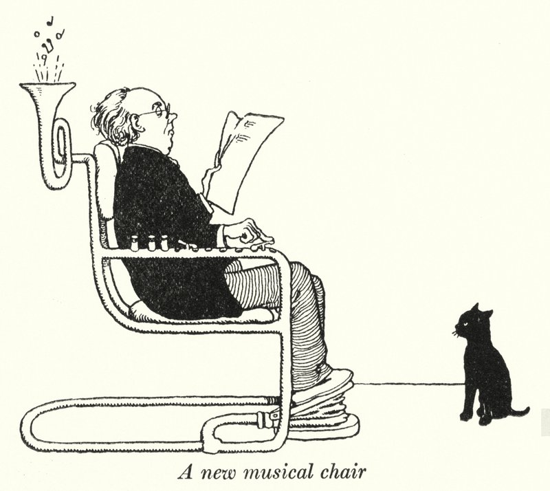 En ny musikalisk stol (litho) av William Heath Robinson