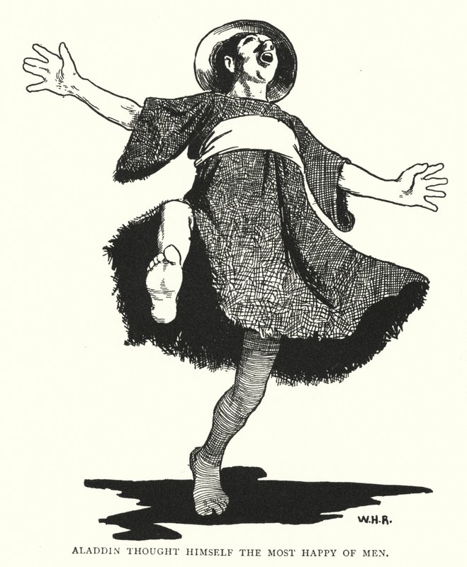 Aladdin ansåg sig vara den lyckligaste av män (gravyr) av William Heath Robinson
