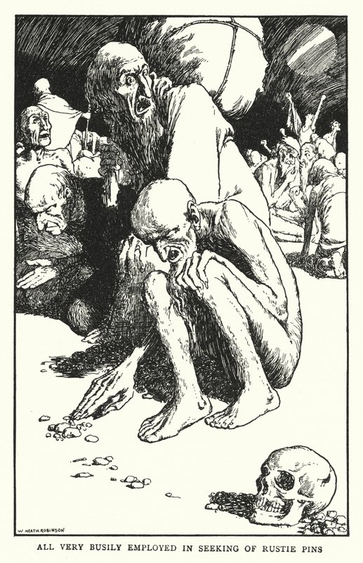 Alla mycket flitigt sysselsatta med att leta efter rostiga stift (litho) av William Heath Robinson
