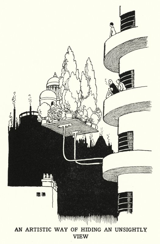 Ett konstnärligt sätt att dölja en ful utsikt (litho) av William Heath Robinson