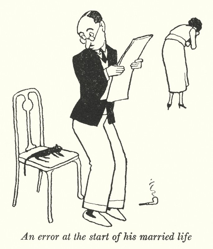 Ett misstag i början av hans gifta liv (litho) av William Heath Robinson