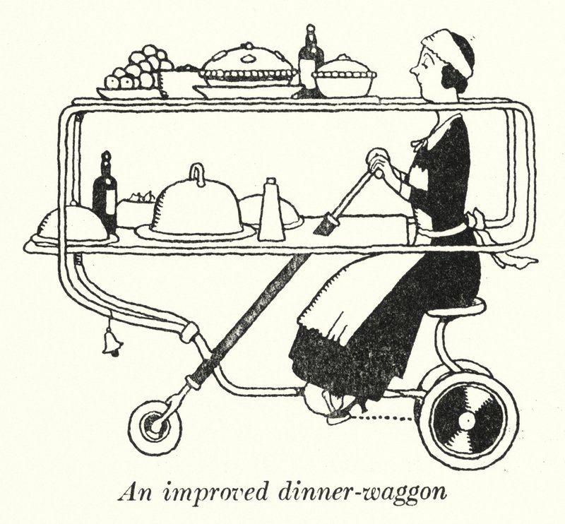 En förbättrad middagsvagn (litho) av William Heath Robinson