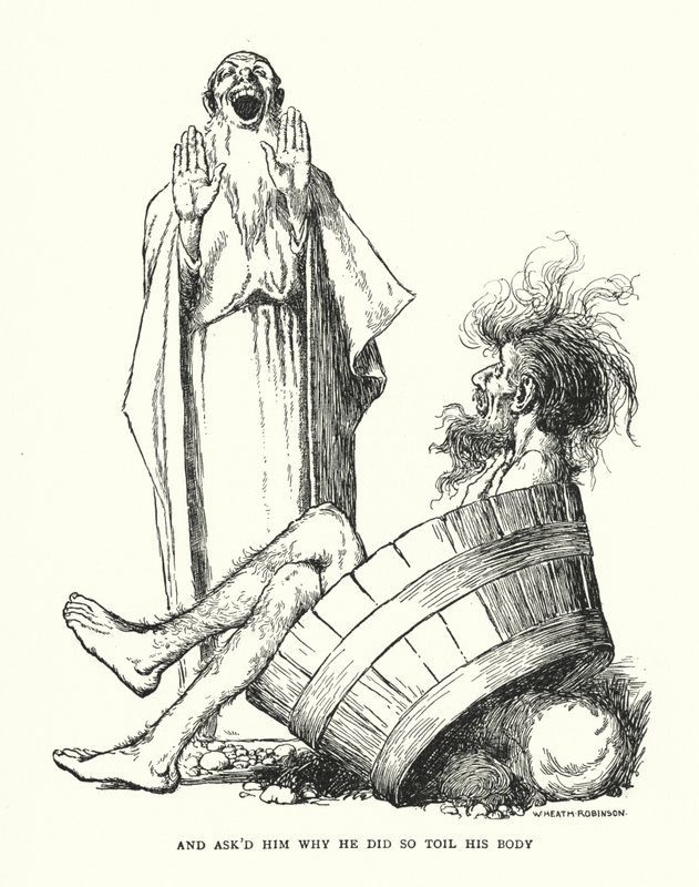 Och frågade honom varför han gjorde så slit på sin kropp (litho) av William Heath Robinson