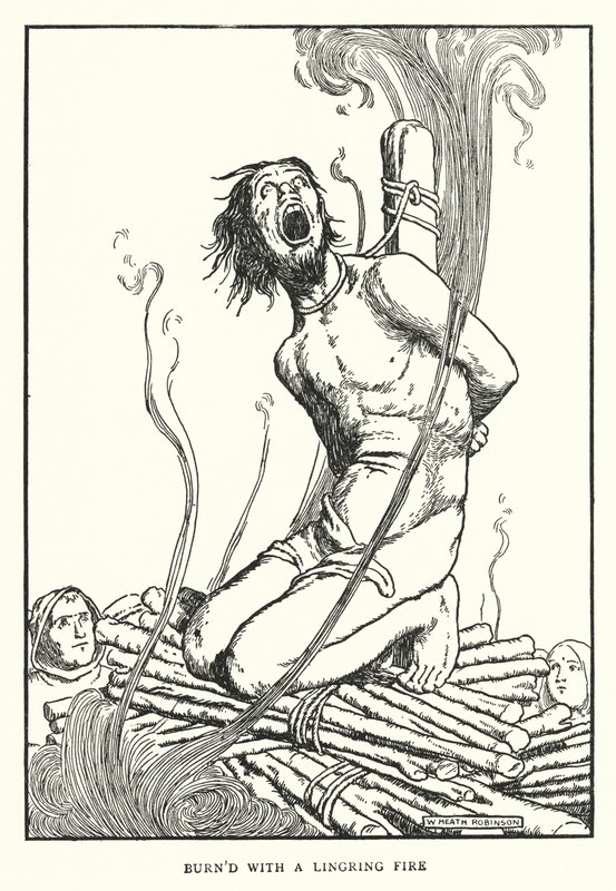 Bränd med en långvarig eld (litho) av William Heath Robinson