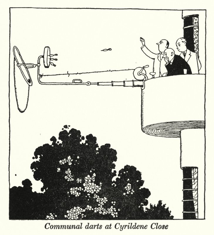 Gemensamma dart på Cyrildene Close (litho) av William Heath Robinson