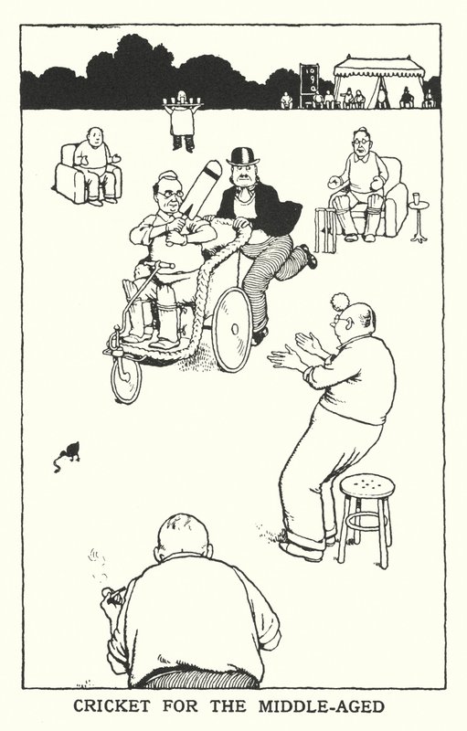 Cricket för medelålders (litho) av William Heath Robinson