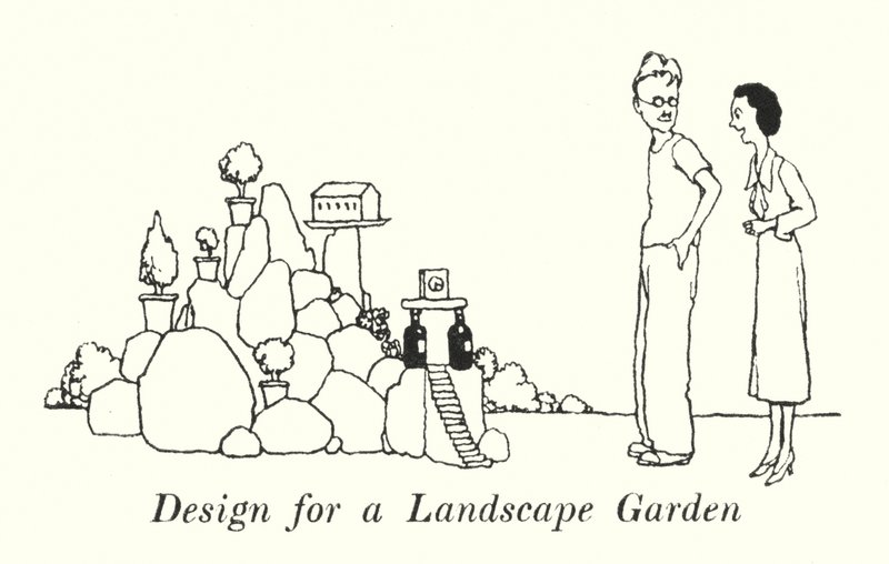Design för en landskapsträdgård (litho) av William Heath Robinson