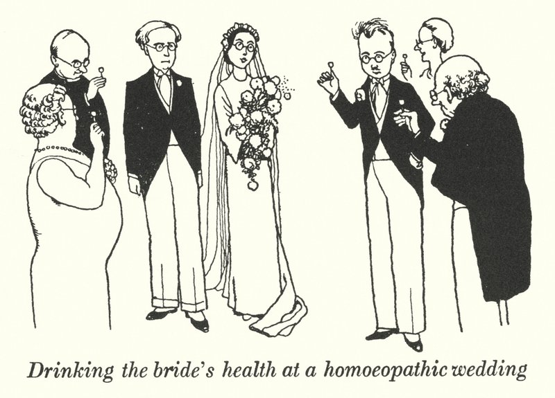 Dricker brudens hälsa vid ett homeopatiskt bröllop (litho) av William Heath Robinson