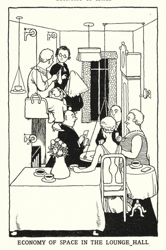 Economy of Space i Lounge Hall (litho) av William Heath Robinson