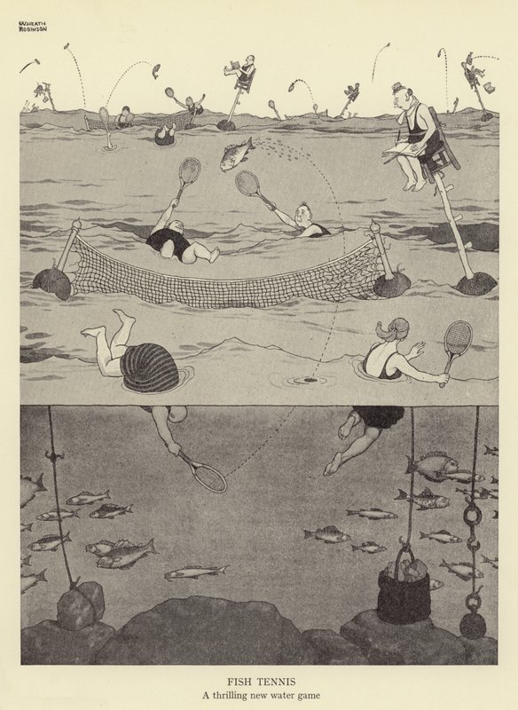 Fish Tennis, ett spännande nytt vattenspel av William Heath Robinson