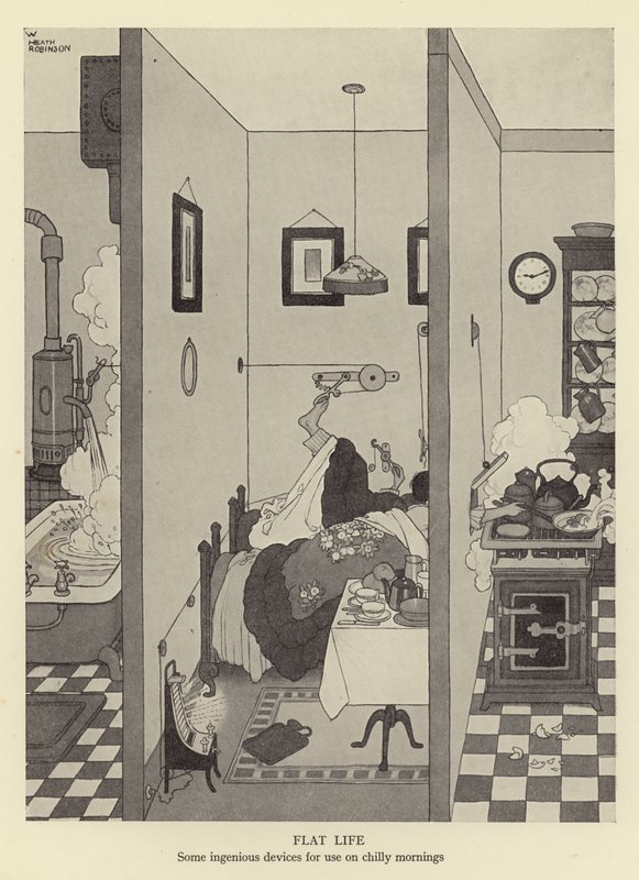 Platt liv, några geniala enheter för användning på kyliga morgnar av William Heath Robinson