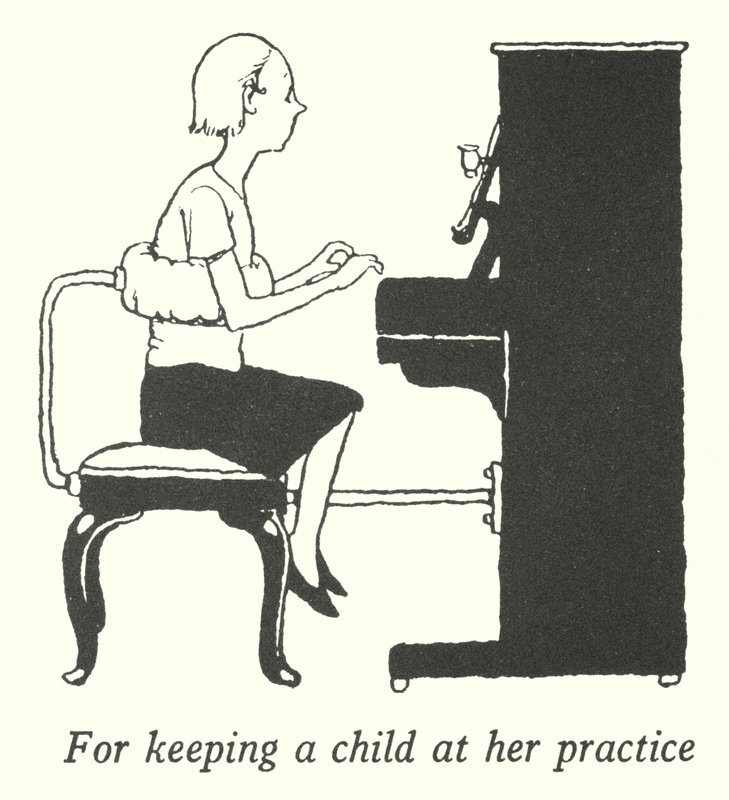 För att hålla ett barn på sin träning (litho) av William Heath Robinson