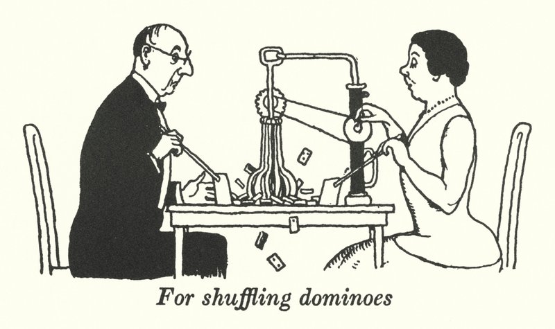 För att blanda dominobrickor (litho) av William Heath Robinson