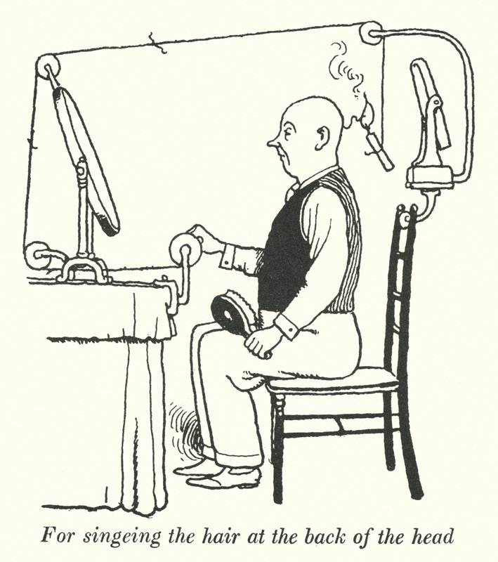 För att svänga håret på baksidan av huvudet (litho) av William Heath Robinson