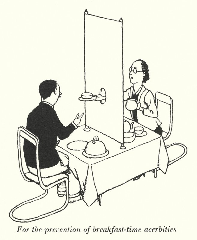För att förebygga bräckligheter vid frukosttid (litho) av William Heath Robinson