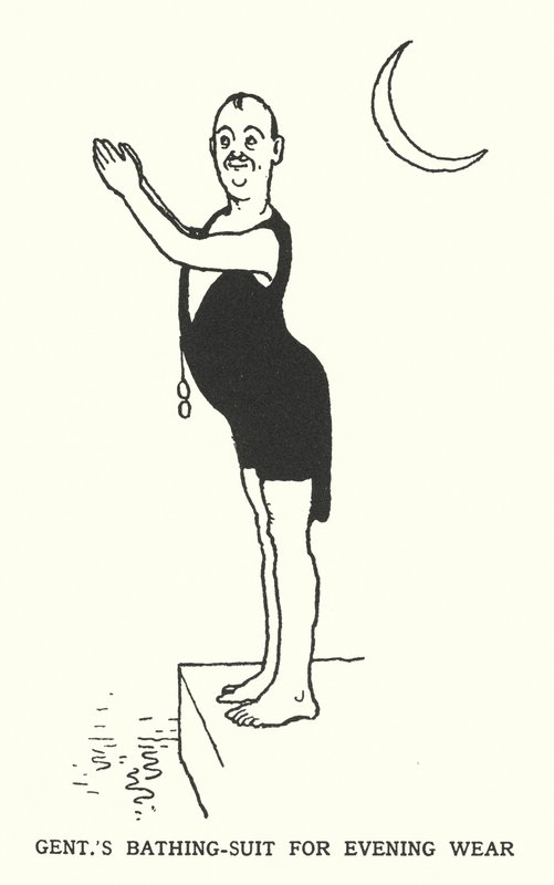 Gents baddräkt för kvällskläder (litho) av William Heath Robinson