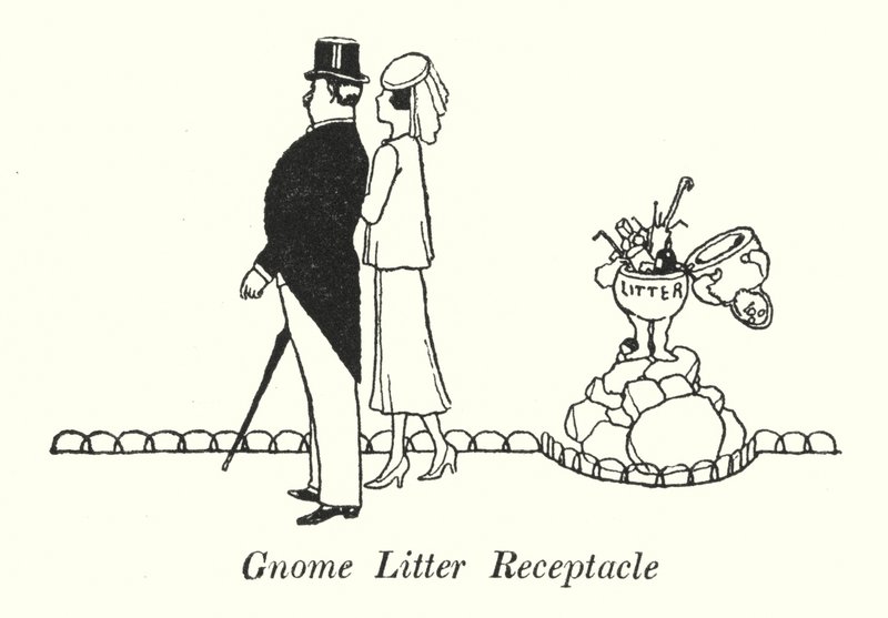 Gnome ströbehållare (litho) av William Heath Robinson