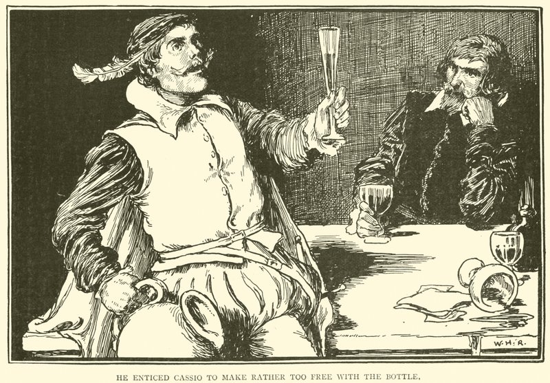 Han lockade Cassio att göra sig lite för fri med flaskan av William Heath Robinson