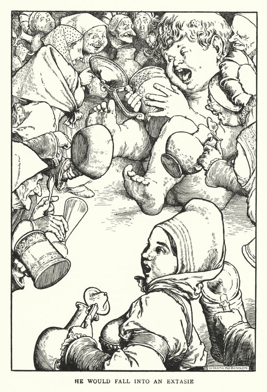 Han skulle falla i en extasie (litho) av William Heath Robinson