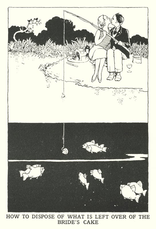 Hur man gör sig av med det som blir över av brudens tårta (litho) av William Heath Robinson