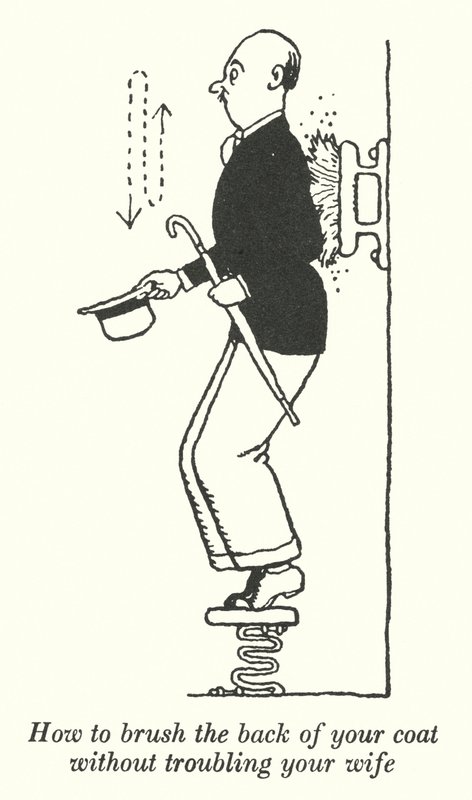 Hur man borstar baksidan av din päls utan att besvära din fru (litho) av William Heath Robinson