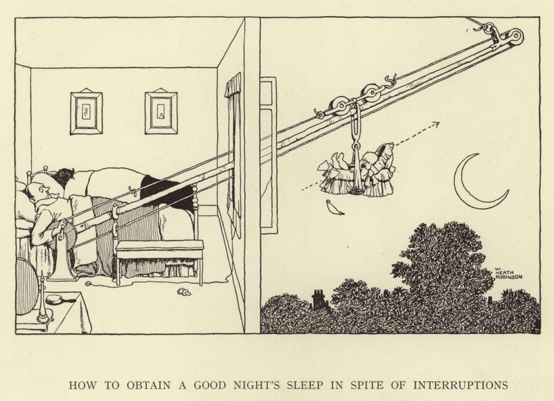 Hur man får en god natts sömn trots avbrott av William Heath Robinson