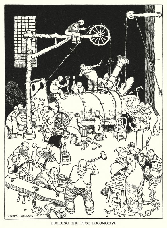 Illustration för Railway Ribaldry av W Heath Robinson (litho) av William Heath Robinson
