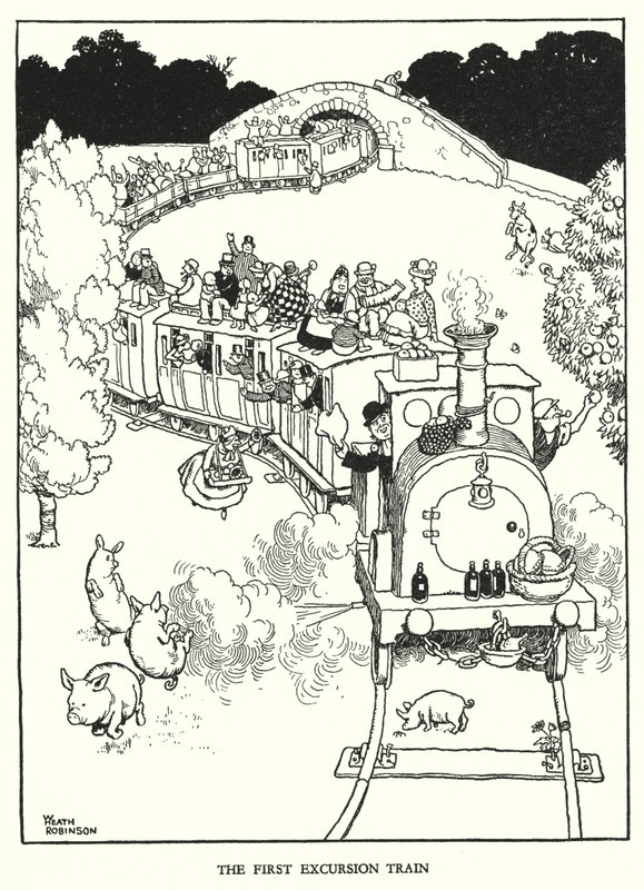 Illustration för Railway Ribaldry av W Heath Robinson (litho) av William Heath Robinson