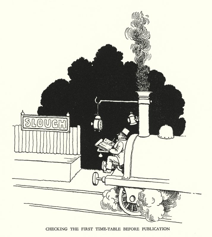 Illustration för Railway Ribaldry av W Heath Robinson (litho) av William Heath Robinson