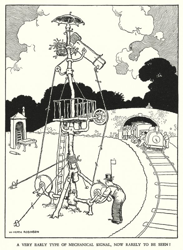 Illustration för Railway Ribaldry av W Heath Robinson (litho) av William Heath Robinson