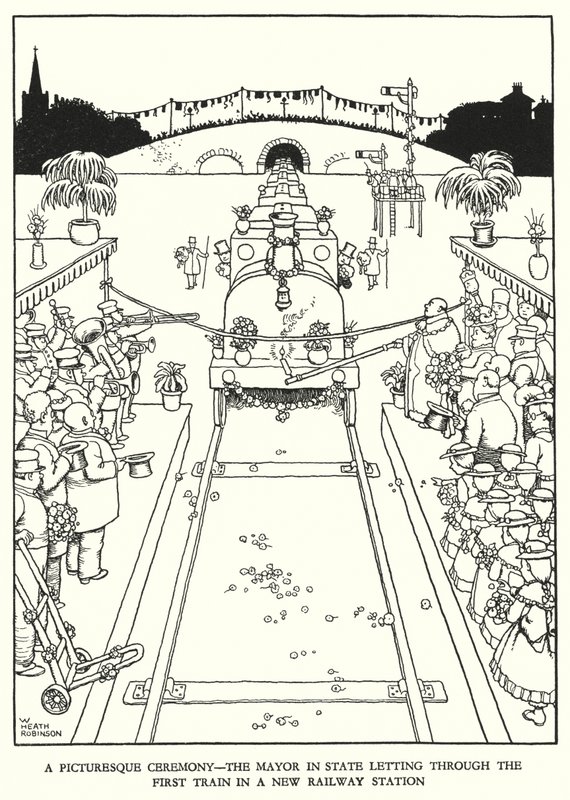 Illustration för Railway Ribaldry av W Heath Robinson (litho) av William Heath Robinson