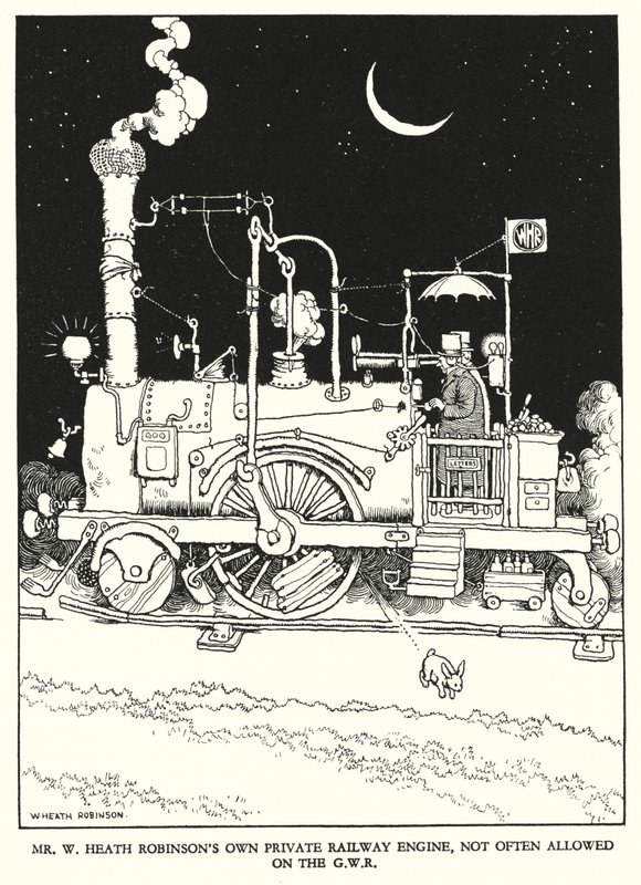 Illustration för Railway Ribaldry av W Heath Robinson (litho) av William Heath Robinson