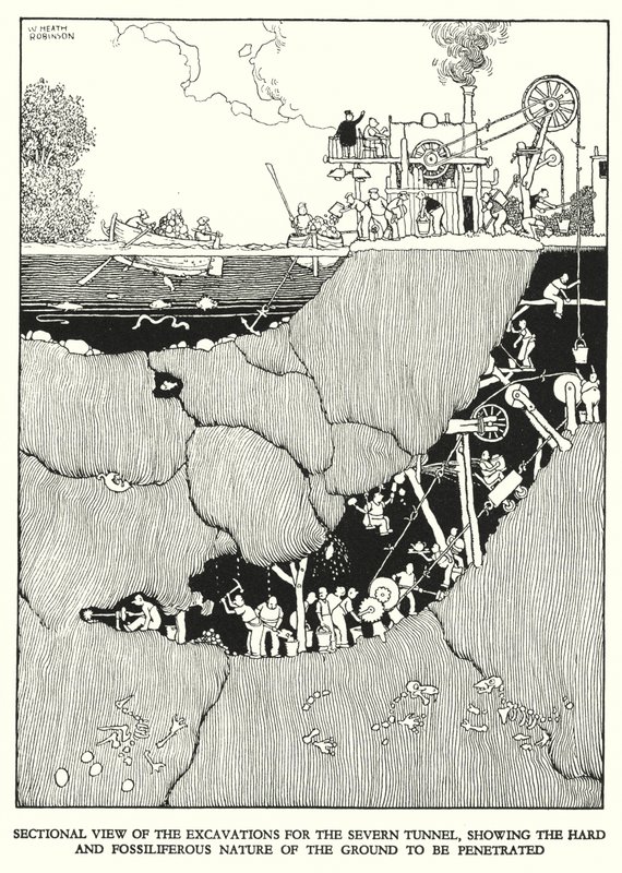 Illustration för Railway Ribaldry av W Heath Robinson (litho) av William Heath Robinson
