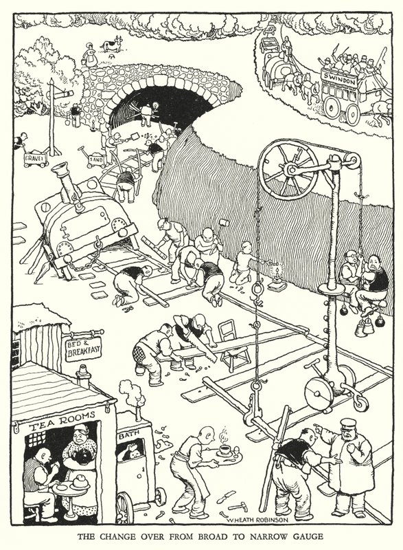 Illustration för Railway Ribaldry av W Heath Robinson (litho) av William Heath Robinson