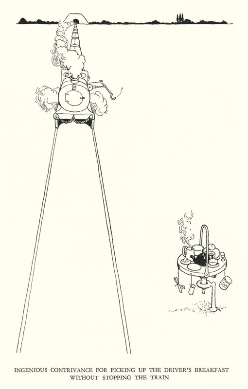 Illustration för Railway Ribaldry av W Heath Robinson (litho) av William Heath Robinson