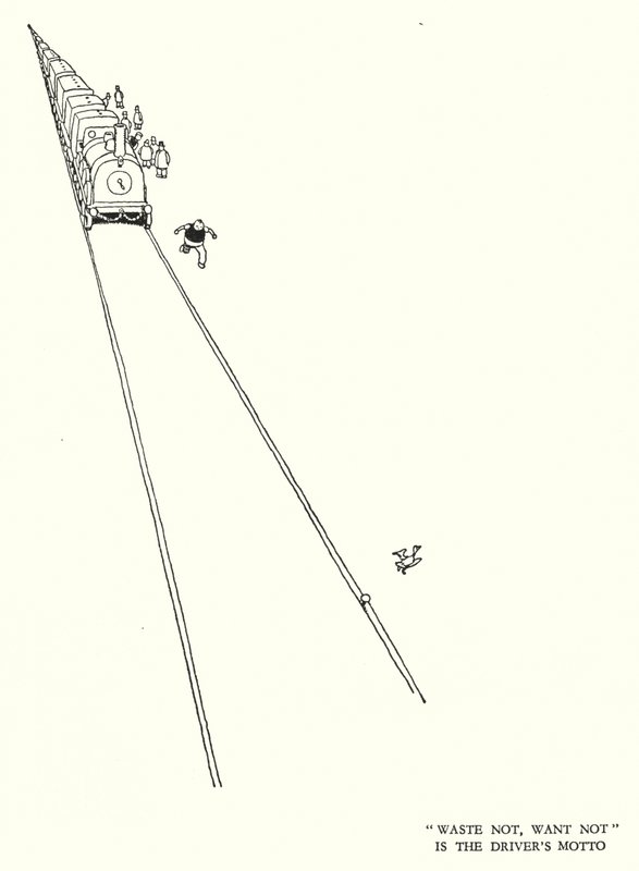 Illustration för Railway Ribaldry av W Heath Robinson (litho) av William Heath Robinson