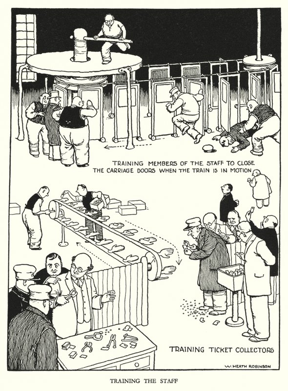 Illustration för Railway Ribaldry av W Heath Robinson (litho) av William Heath Robinson