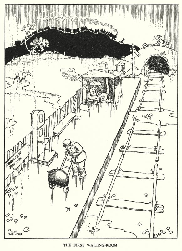 Illustration för Railway Ribaldry av W Heath Robinson (litho) av William Heath Robinson