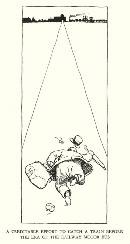 Illustration för Railway Ribaldry av W Heath Robinson (litho) av William Heath Robinson