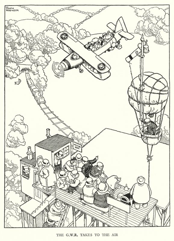 Illustration för Railway Ribaldry av W Heath Robinson (litho) av William Heath Robinson