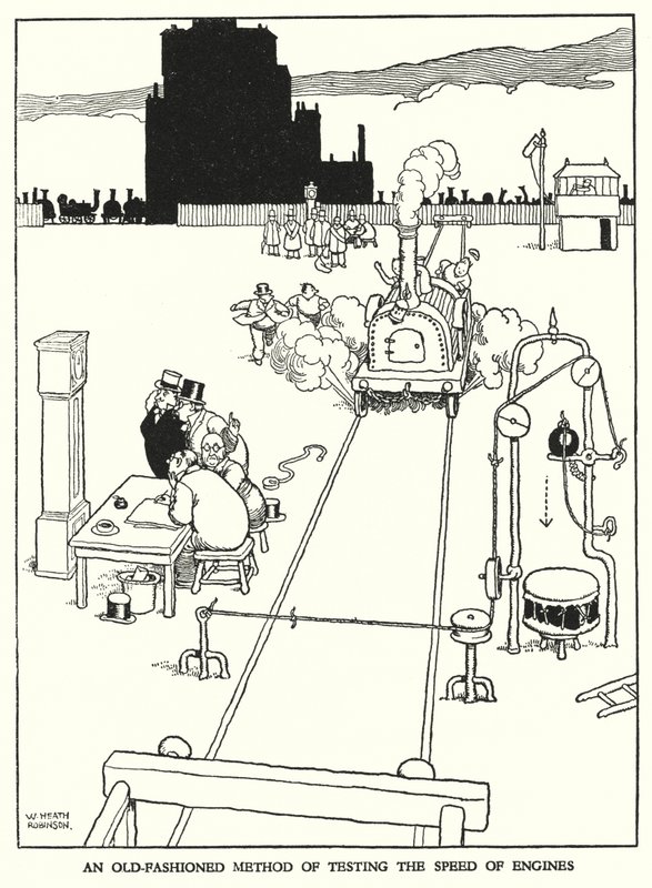 Illustration för Railway Ribaldry av W Heath Robinson (litho) av William Heath Robinson