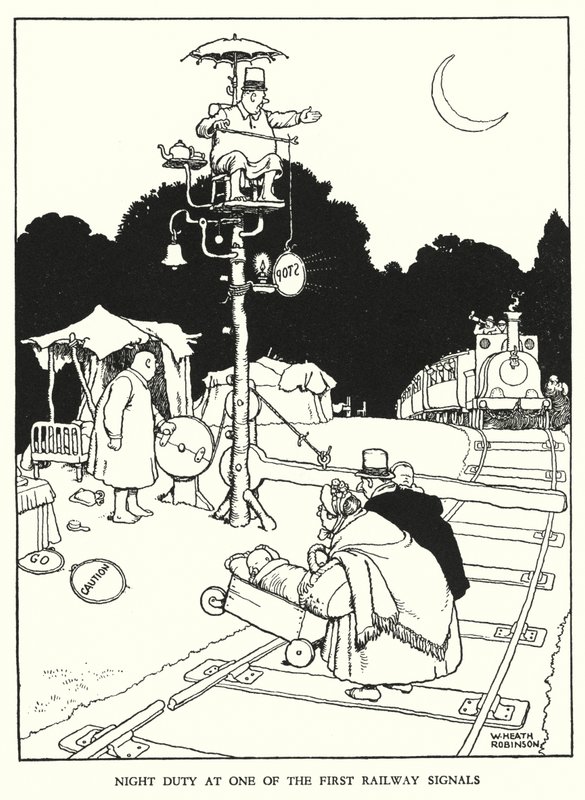 Illustration för Railway Ribaldry av W Heath Robinson (litho) av William Heath Robinson