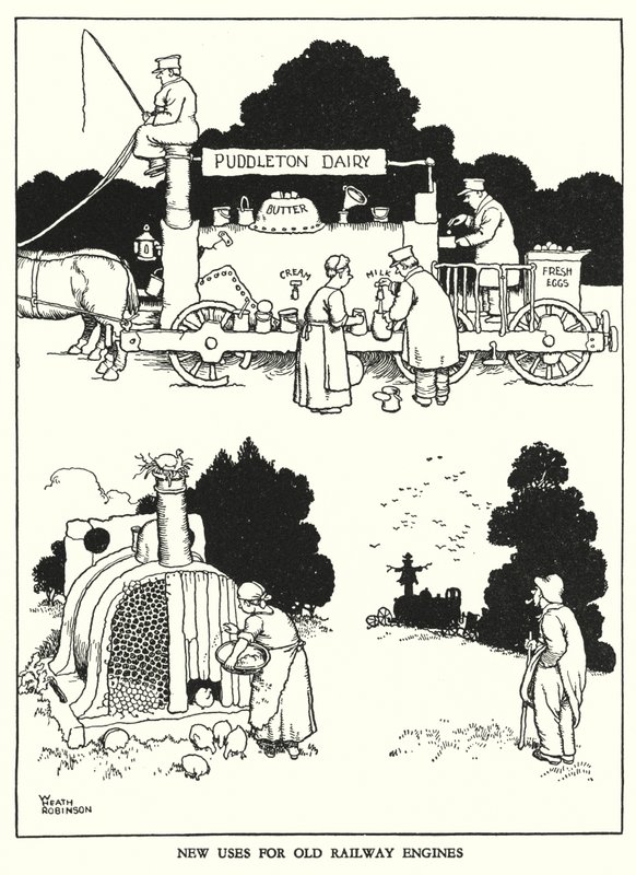 Illustration för Railway Ribaldry av W Heath Robinson (litho) av William Heath Robinson