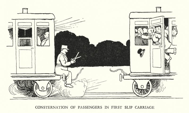 Illustration för Railway Ribaldry av W Heath Robinson (litho) av William Heath Robinson