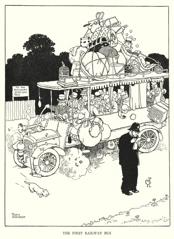 Illustration för Railway Ribaldry av W Heath Robinson (litho) av William Heath Robinson
